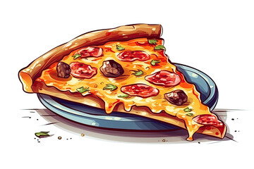 piece of pizza on white isolated background. Generative AI illustration