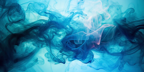 Fototapeta na wymiar Abstract background with blue smoke swirls. Watercolor ink paint cloud. Generative AI