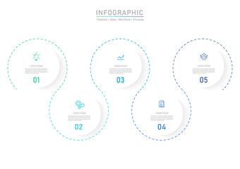 Business circle step infographic. Flat icon template vector illustrator. 5 step concept presentation.
