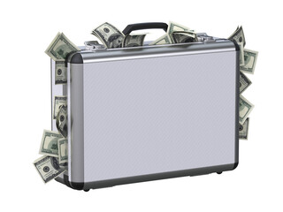 Briefcase full of money 3d rendering