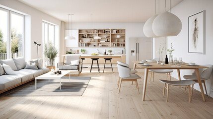 Scandinavian Indoor Design: Inspiring Real-Estate Rooms, Nature-Inspired new modern loft apartment. 3d rendering
Generative AI