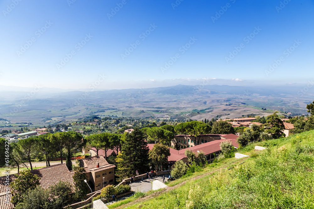 Poster volterra, italy. scenic view of the surroundings from the city hill