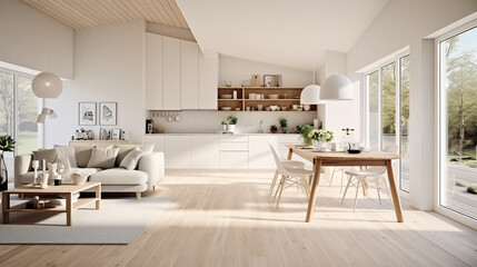 Scandinavian Indoor Design: Inspiring Real-Estate Rooms, Nature-Inspired new modern loft apartment. 3d rendering
Generative AI