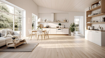 Scandinavian Indoor Design: Inspiring Real-Estate Rooms, Nature-Inspired new modern loft apartment. 3d rendering
Generative AI