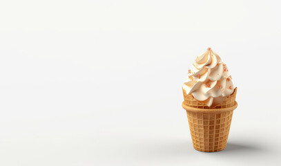 Vanilla ice cream in a waffle cone with golden sprinkles. Generative AI.