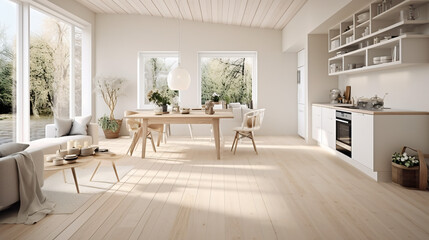 Scandinavian Indoor Design: Inspiring Real-Estate Rooms, Nature-Inspired new modern loft apartment. 3d rendering
Generative AI