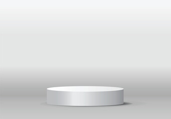 White Grey podium on white  in abstract rooms. Vector geometric forms.Stage for showcase, Product display.
