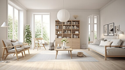 Scandinavian Indoor Design: Inspiring Real-Estate Rooms, Nature-Inspired new modern loft apartment. 3d rendering
Generative AI