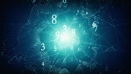 Numerology, interaction of energies (secret knowledge about the numbers). Esoteric background with numbers. 3D animation. Intro template for captions, title or text. Quick Time, h264, 16-bit color.