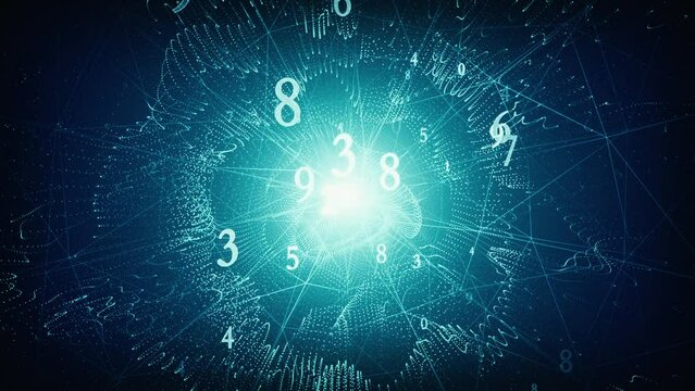Numerology, interaction of energies (secret knowledge about the numbers). Esoteric background with numbers. 3D animation. Intro template for captions, title or text. Quick Time, h264, 16-bit color.