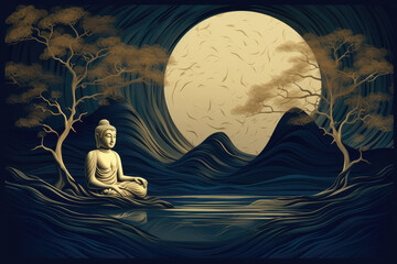 buddha mediating under the moon, generative AI
