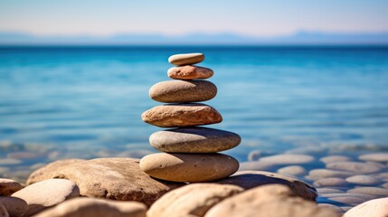 Zen rocks, pile of pebbles on the beach, spa,