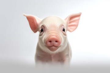 With grace and elegance, a baby pig poses against a clean white background, illuminated by the soft and magical studio light. Generative AI.