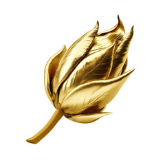 Golden metallic 3d flower bud isolated on white. Single luxury gold floral element. Generative AI.