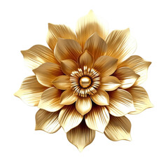 Golden metallic 3d flower isolated on white. Single luxury gold floral element. Generative AI.