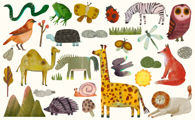 Fototapeta Animals wildlife illustration. Character for children. watercolor vector. obraz
