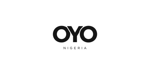 Obraz premium Oyo in the Nigeria emblem. The design features a geometric style, vector illustration with bold typography in a modern font. The graphic slogan lettering.