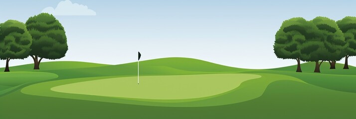Countryside golf course with flags, greens and sand bunker. generative ai