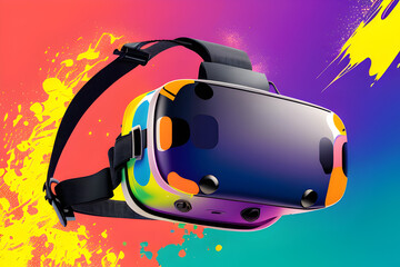 Closeup of a VR headset on splash background. Generative AI