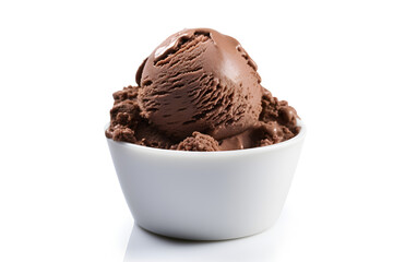 scoops of chocolate ice-cream in a white cup, white isolated background