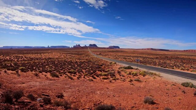 Timelapse in Forrest Gump point - Monument Valley in Utah and Arizona - Panoramic viewpoint with sandstone buttes - American West National Parks in Navajo Nation