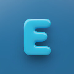 3D Blue uppercase letter E with a glossy surface on a blue background .