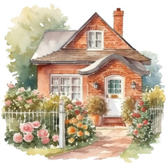 Fototapeta na wymiar Watercolor illustration of a cozy house
