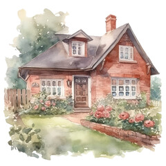 Watercolor illustration of a cozy house