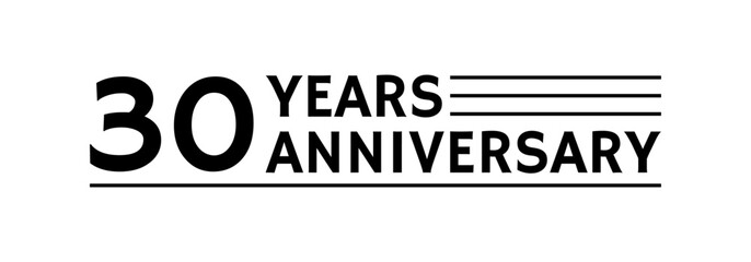 30 years logo, label or icon. 30th anniversary celebration symbol. Birthday, jubilee design template. Vector illustration.