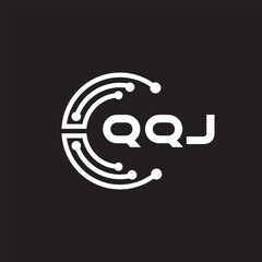 QQJ letter technology logo design on black background. QQJ creative initials letter IT logo concept. QQJ setting shape design.

