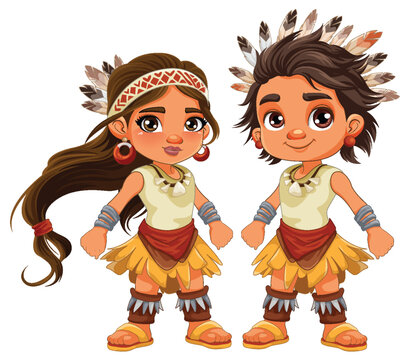 Native American couple cartoon character