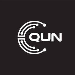 QUN letter technology logo design on black background. QUN creative initials letter IT logo concept. QUN setting shape design.
