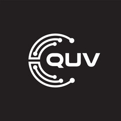 QUV letter technology logo design on black background. QUV creative initials letter IT logo concept. QUV setting shape design.
