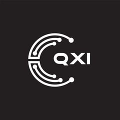 QXI letter technology logo design on black background. QXI creative initials letter IT logo concept. QXI setting shape design.
