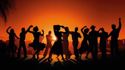 Fotobehang Latin party dancing salsa bachata cartoon style AI image © Natalia