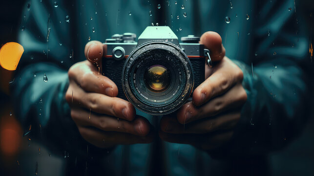 Camera in hands. World photography day