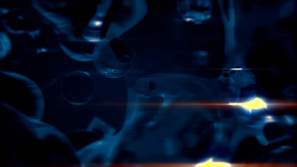 glowing blue fantastic gentle bubbles particles - dark bokeh backdrop - abstract 3D rendering