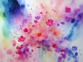 Spring flowers watercolor splash. AI generated illustration