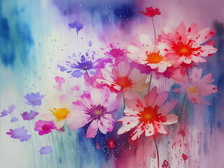 Obraz na płótnie Canvas Spring flowers watercolor splash. AI generated illustration