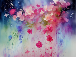 Obraz na płótnie Canvas Spring flowers watercolor splash. AI generated illustration