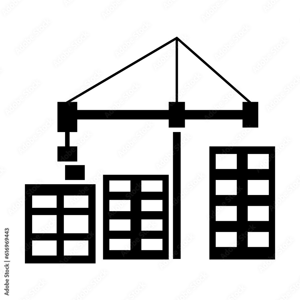 Poster crane with building icon in trendy flat, symbol for your web site design color editable on white bac