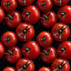 Red tomatoes and water drops, seamless pixel perfect pattern texture.