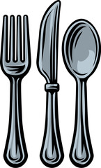 A fork, spoon and knife cutlery dinner utensil place setting silverware icon - obrazy, fototapety, plakaty