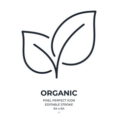 Organic, natural, vegan, vegetarian product editable stroke outline icon isolated on white background flat vector illustration. Pixel perfect. 64 x 64.