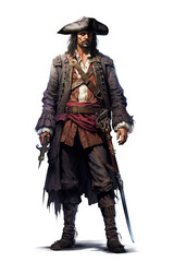 Fototapeta premium man bearded pirate in hat on white isolated background. Generative AI illustration