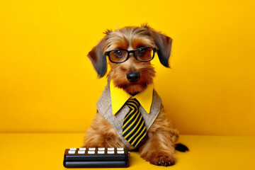 dog background business isolated animal funny pet financial yellow humor finance. Generative AI. - obrazy, fototapety, plakaty