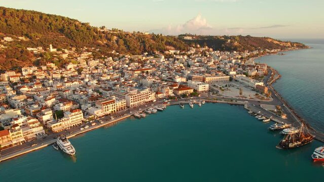 Aerial view of Zakynthos town on Zante island in Greece.