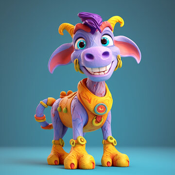 Colorful cute funny goat cartoon character