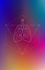 Minimal lungs and respiratory system illustration on gradient. Human lungs anatomy. Futuristic medical scientific vector clipart.