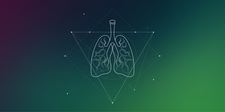 Minimal Lungs And Respiratory System Illustration On Gradient. Human Lungs Anatomy. Futuristic Medical Scientific Vector Clipart.